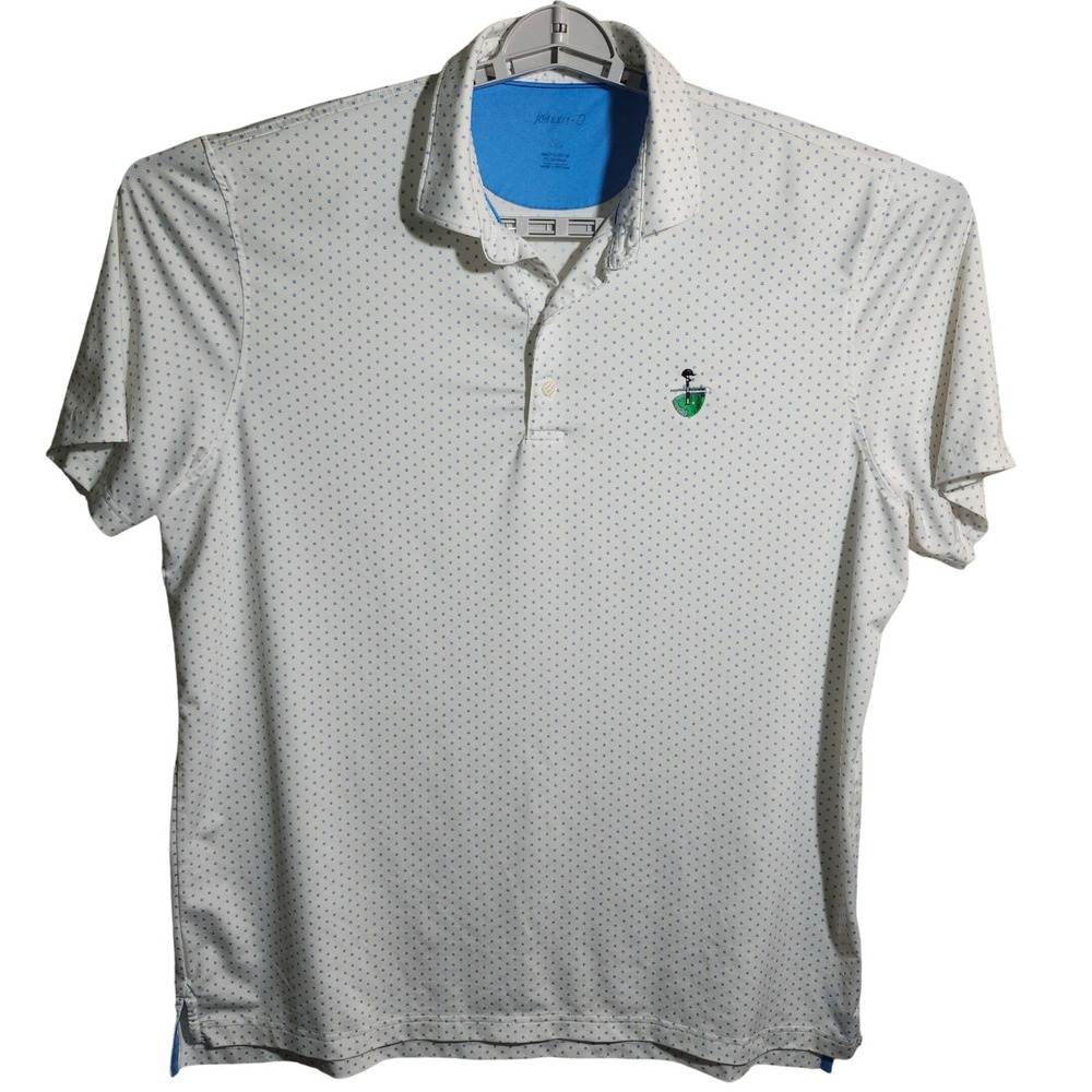 Johnnie-O Delray Performance Polo Shirt Mens XL Blue White‎ Dot Golf Club Logo